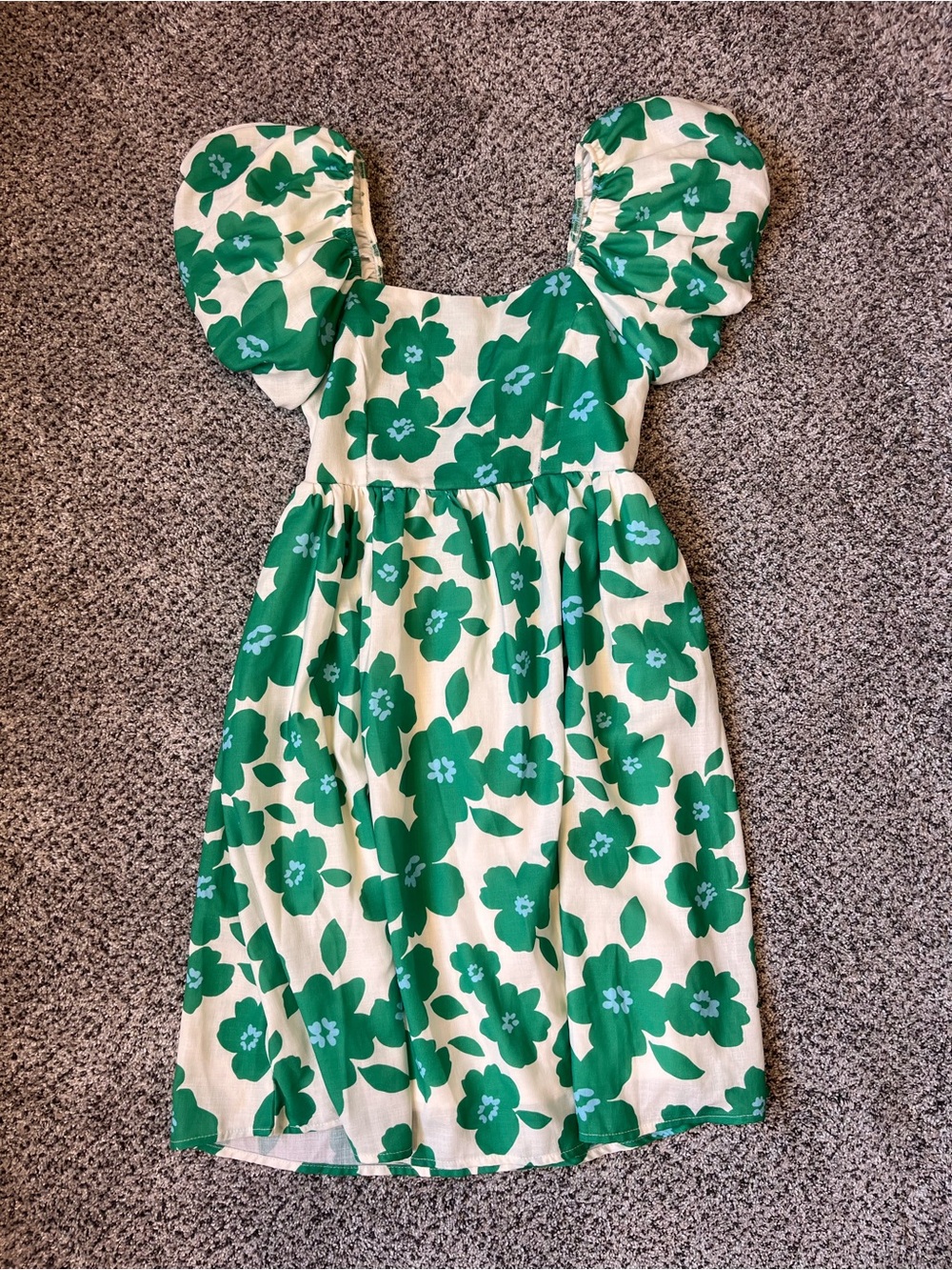 Altar'd State Green Floral Puff-Sleeve Dress Size Large Smocked Back - Flaw